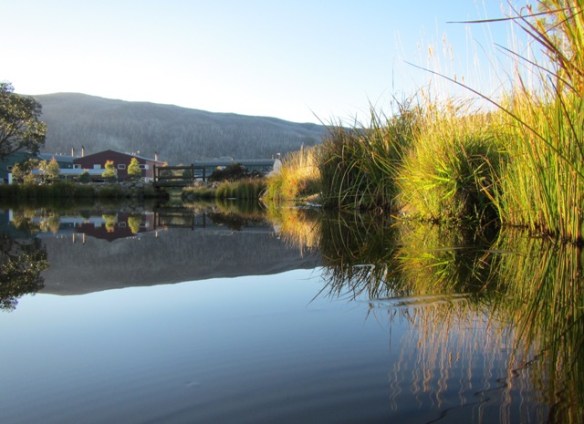 Mirror reflections at Lake Crackenback Resort