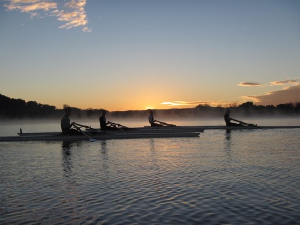 The Australian girls junior sculls rowing team were out on a crispy Canberra morning going through their paces.