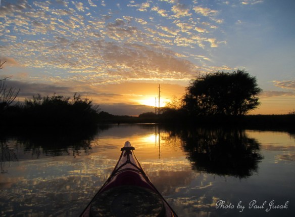 Paddling my way into an electric sunrise  