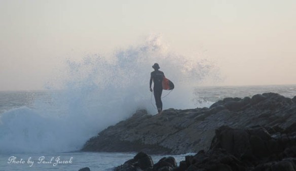 Jumping off the point for a morning surf 