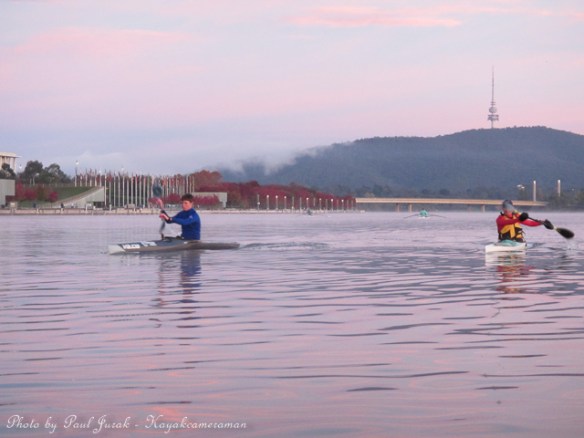 Here comes the guys from the Burley Griffin Canoe Club. 